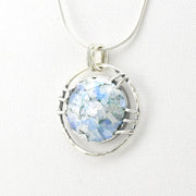 Side View Silver Roman Glass Round Necklace