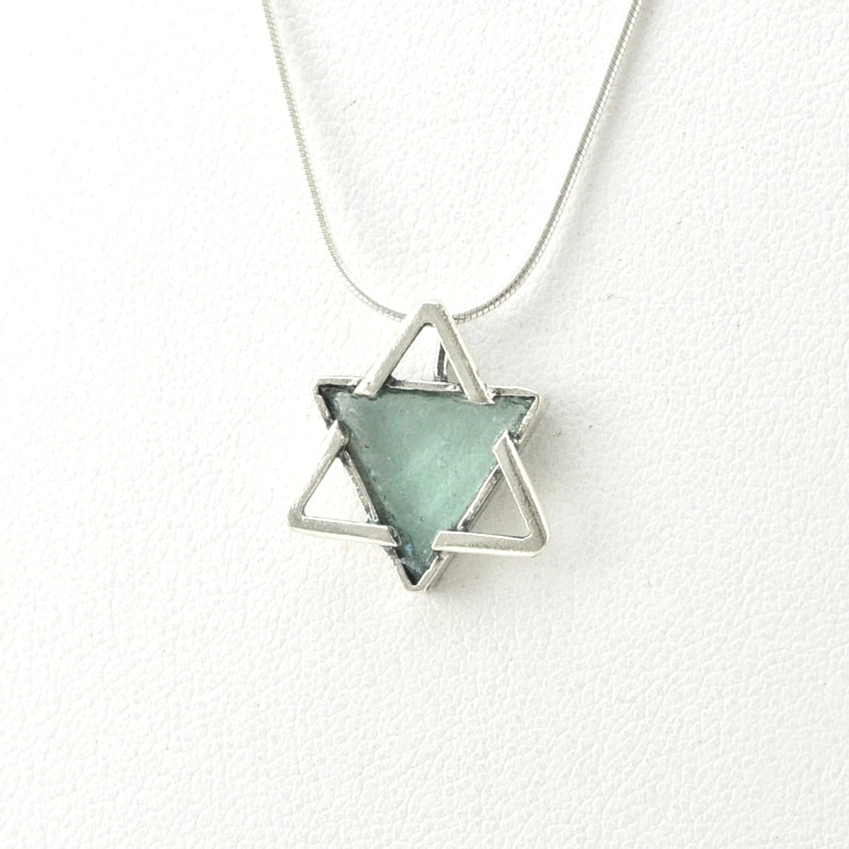 Side View Silver Roman Glass Star of David Necklace