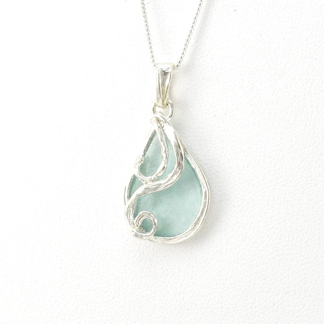 Side View Silver Roman Glass Tear Swirl Necklace