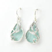 Side View Silver Roman Glass Teardrop Swirl Dangle Earrings
