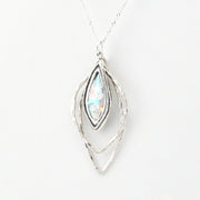 Silver pendant necklace with Roman glass on a white background