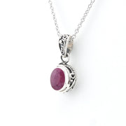Silver Ruby 5x7mm Oval Bali Necklace on white background