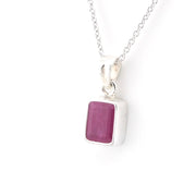 Silver Ruby 6x8mm Rectangle Necklace on white background