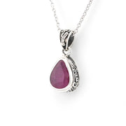 Silver Ruby 7x9mm Tear Bali Necklace on white background
