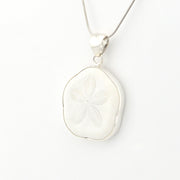 Silver pendant necklace on a white background