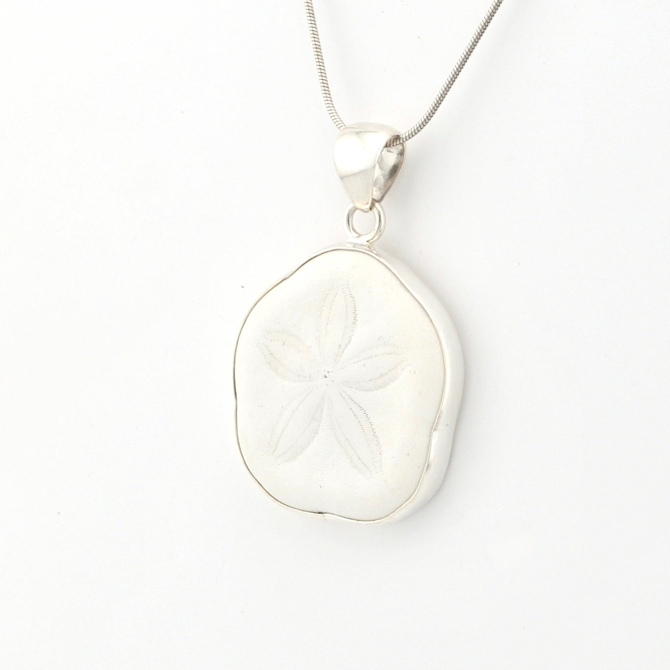 Silver pendant necklace on a white background