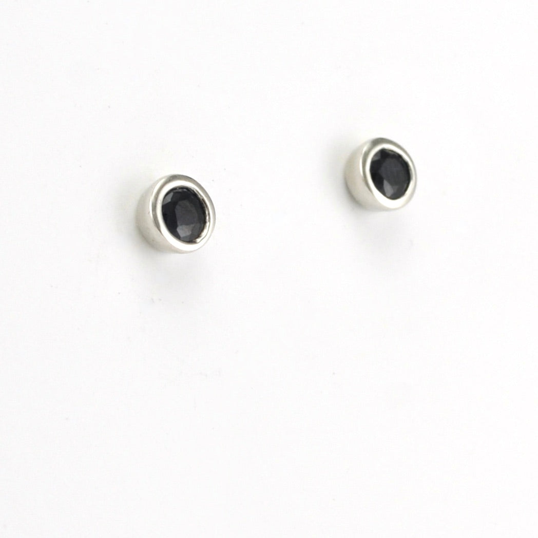 Side View Silver Sapphire .6ct 4mm Round Post Earrings