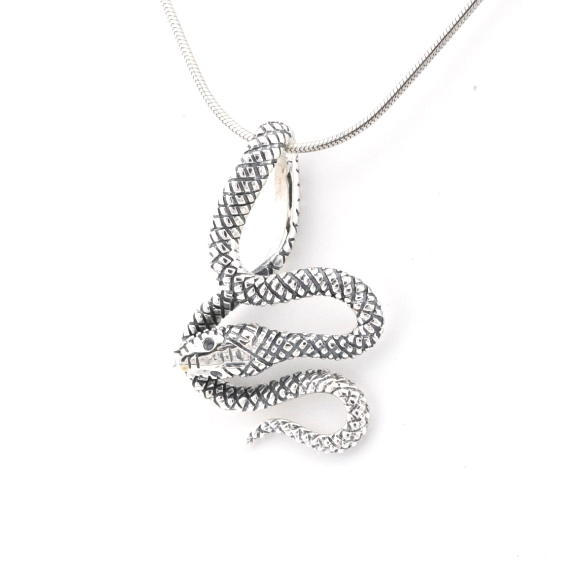 Side View Silver Snake Pendant