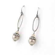 Side View Silver Swarovski Pearl Drop Earrings