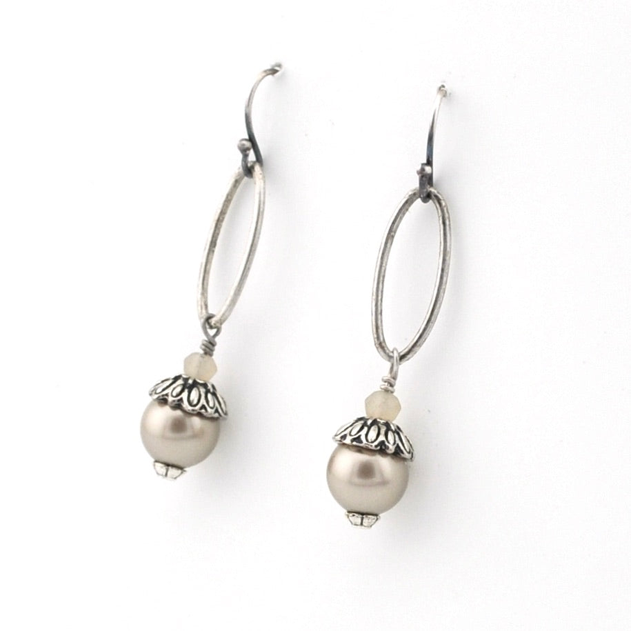 Side View Silver Swarovski Pearl Drop Earrings