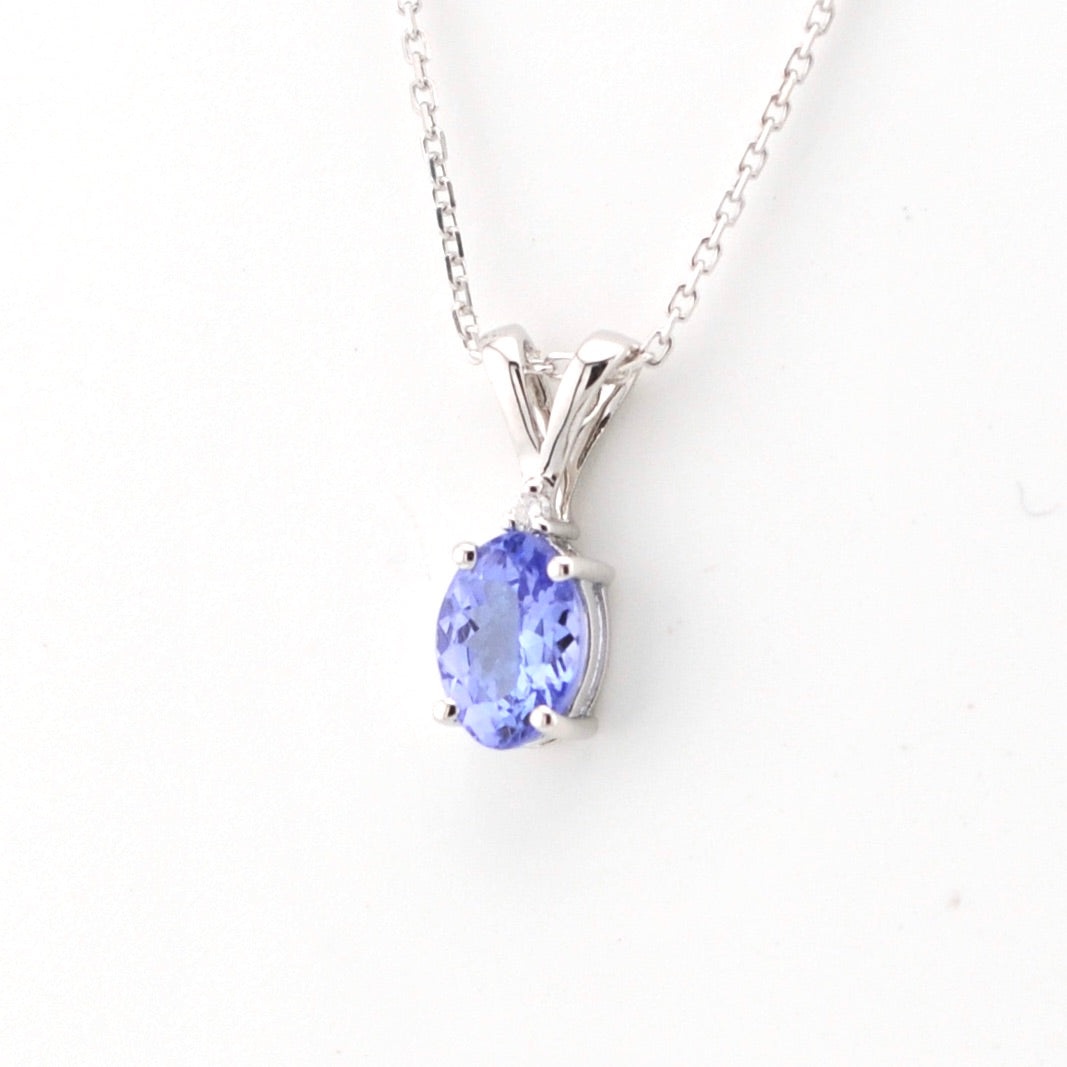 Side View Silver Tanzanite .08ct Diamond .02 Necklace