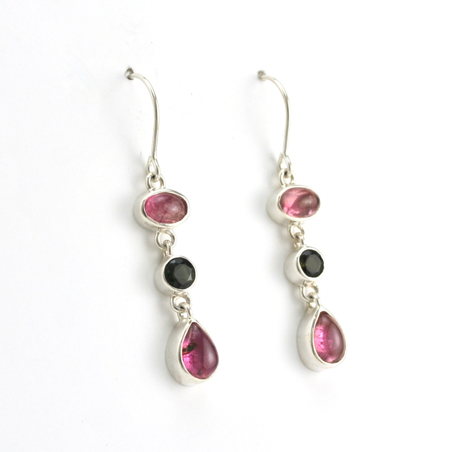 Side View Silver Tourmaline Dangle Earrings