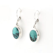 Silver Turquoise Oval Dangle Earrings on white background