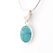 Side View Silver Turquoise Oval Pendant