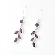 Sterling Amethyst Rhodolite Garnet Marquise Earrings on white background