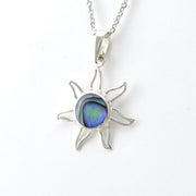 Side View Sterling Silver Abalone Sun Necklace