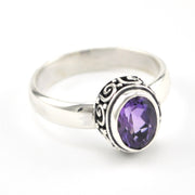 Side View Sterling Silver Amethyst 6x8mm Oval Bali Ring