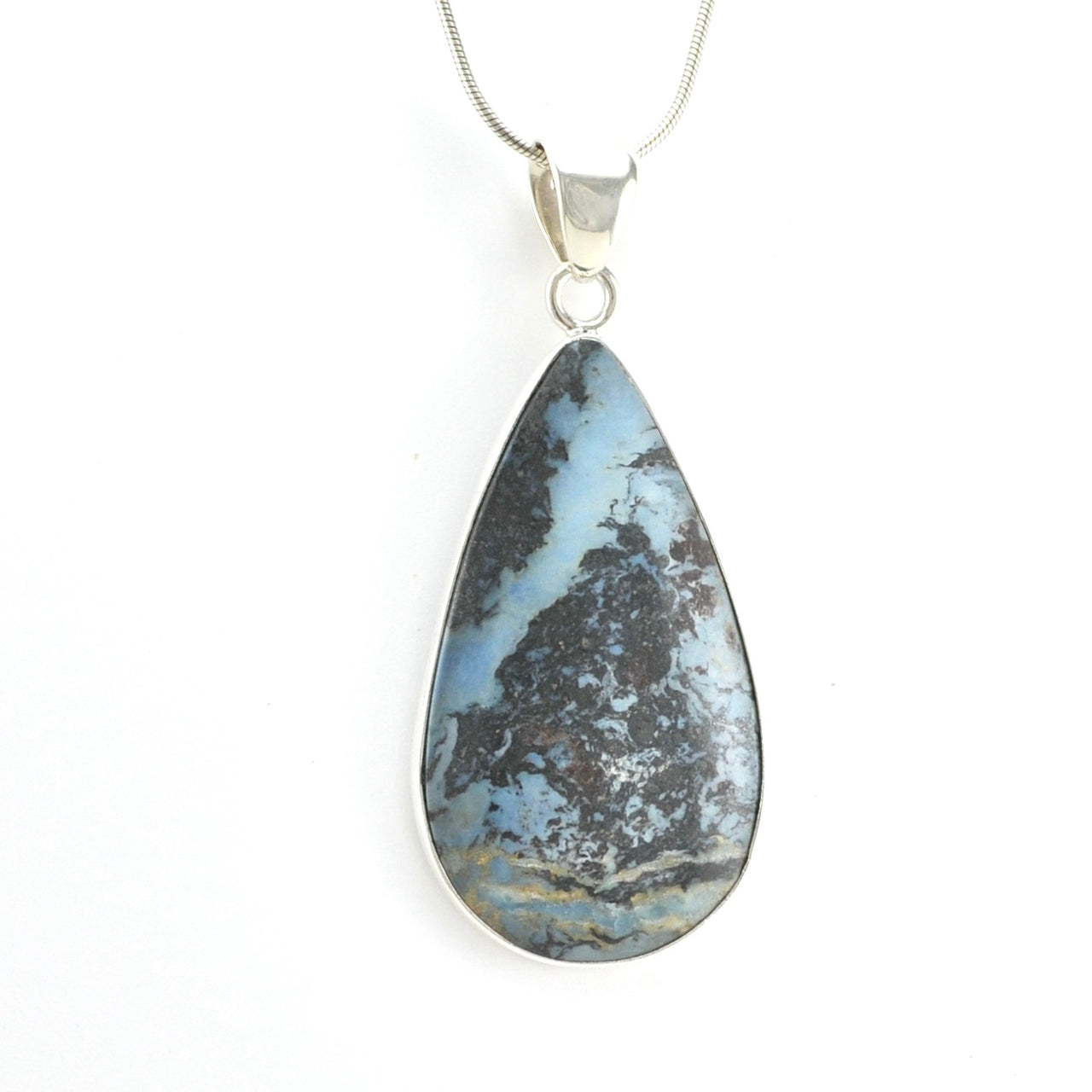 Side View Sterling Silver Aztec Lapis Tear Pendant