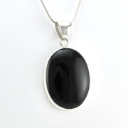 Side View Sterling Silver Black Onyx Oval Pendant