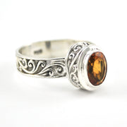 Side View Sterling Silver Citrine 6x8mm Oval Swirl Band Ring