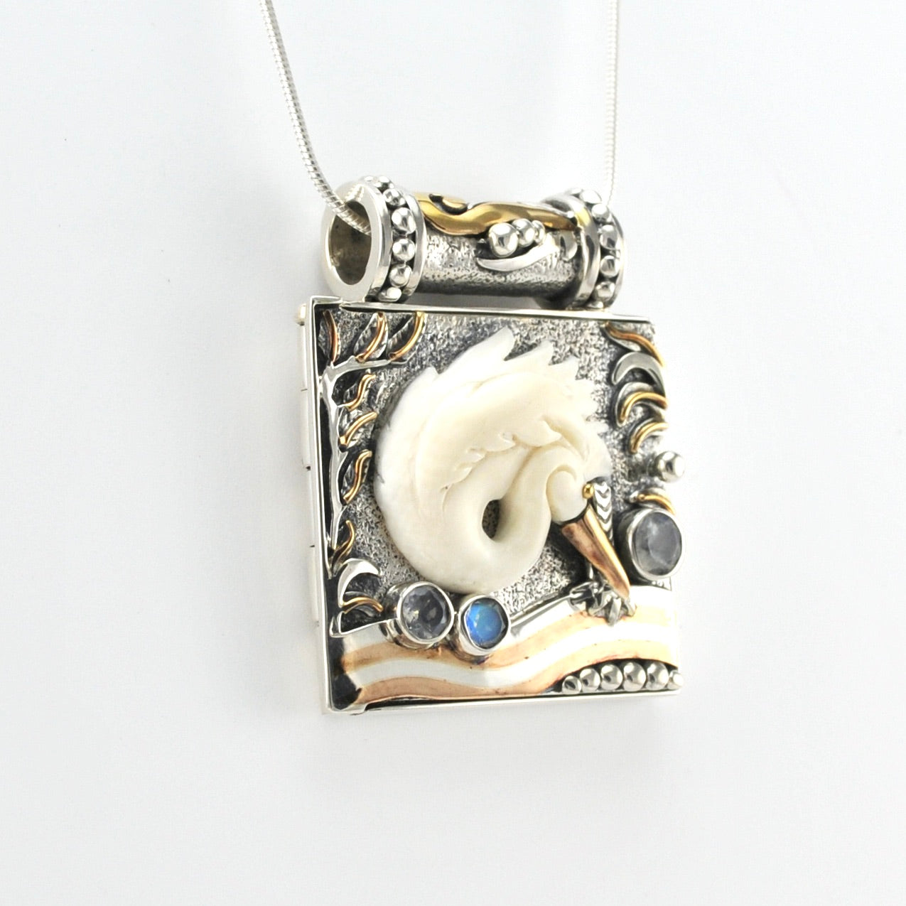 Side View Sterling Silver Egret Locket Necklace