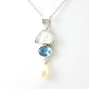 Side View Sterling Silver Keshi Pearl Topaz Pearl Drop Necklace
