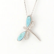 Side View Sterling Silver Larimar CZ Dragonfly Necklace