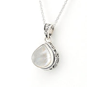 Side View Sterling Silver Moonstone 10x12mm Tear Bali Necklace