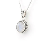 Side View Sterling Silver Moonstone 8x10mm Oval Bali Necklace