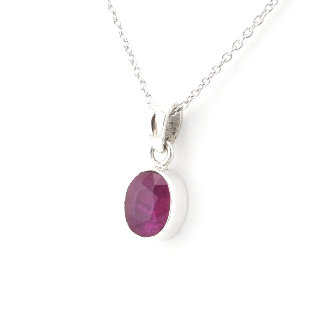 Sterling Silver Ruby 6x8mm Oval Necklace on white background