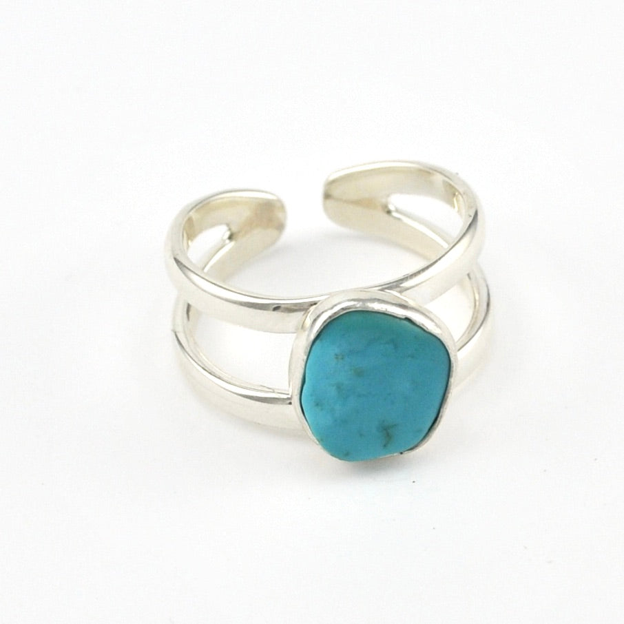 Side View Sterling Silver Sleeping Beauty Turquoise Nugget 2 Band Ring