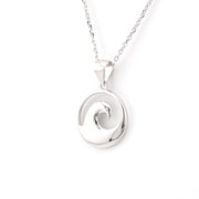 Silver wave pendant necklace on a white background