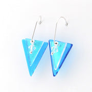 Turquoise Fused Glass Double Triangle Earrings on white background