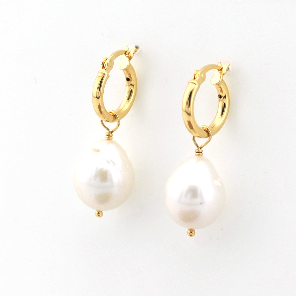 Side View Vermeil Baroque Pearl Huggie Earrings