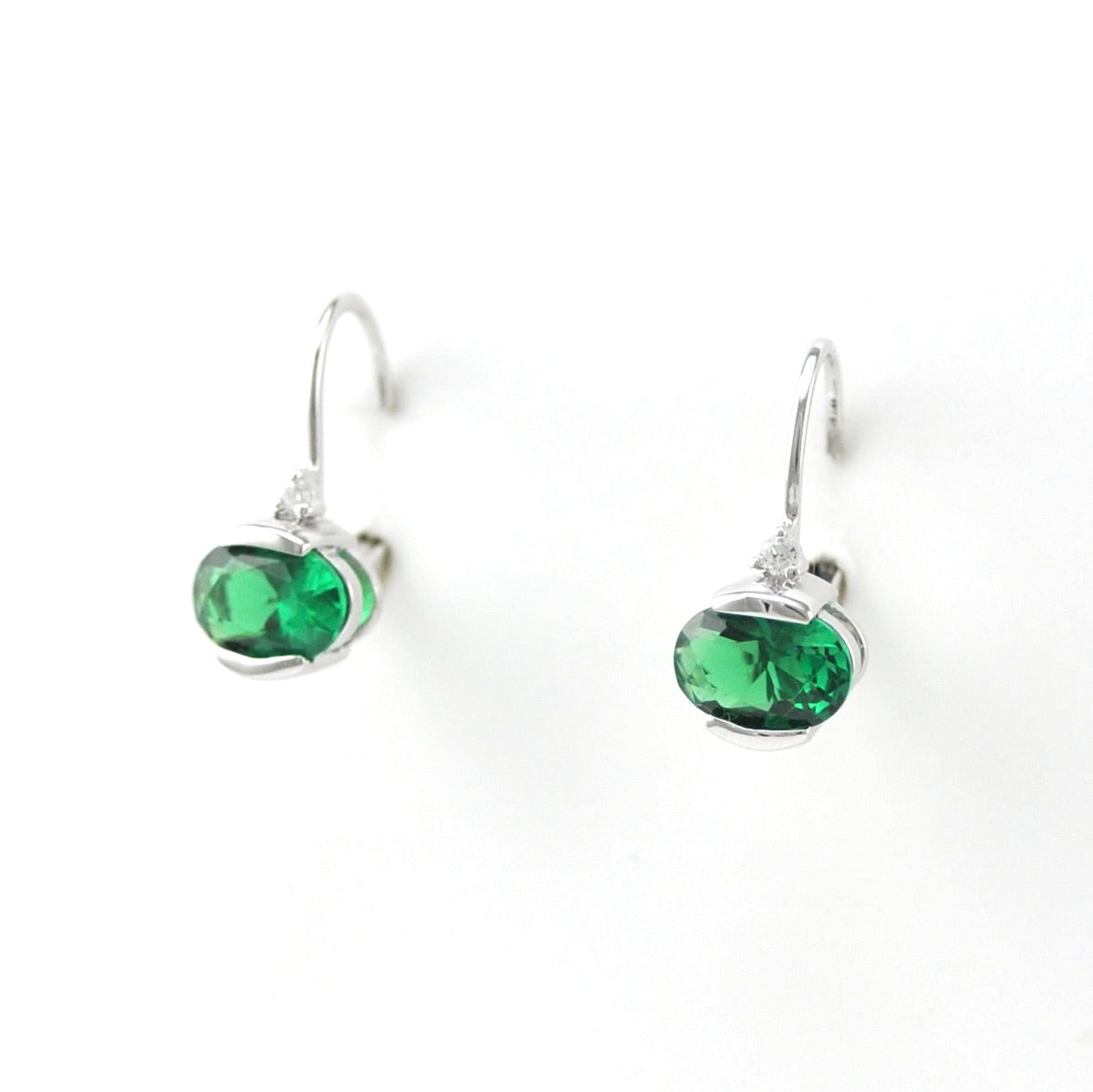 Side View ilver Created Emerald 1.5ct Oval CZ Earrings