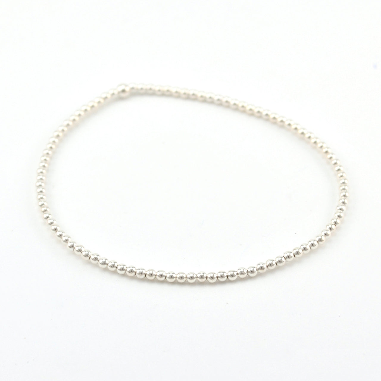 Silver 2mm Round Bead Stretch Bracelet