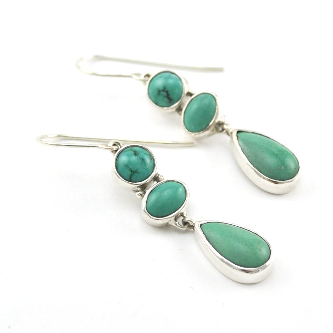 Silver 3 Turquoise Stone Dangle Earrings