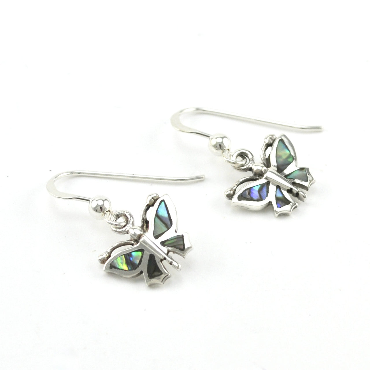 Silver Abalone Butterfly Dangle Earrings