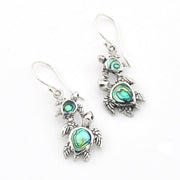 Silver Abalone Double Sea Turtle Dangle Earrings