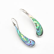 Pair of earrings with abalone shell design on a white background