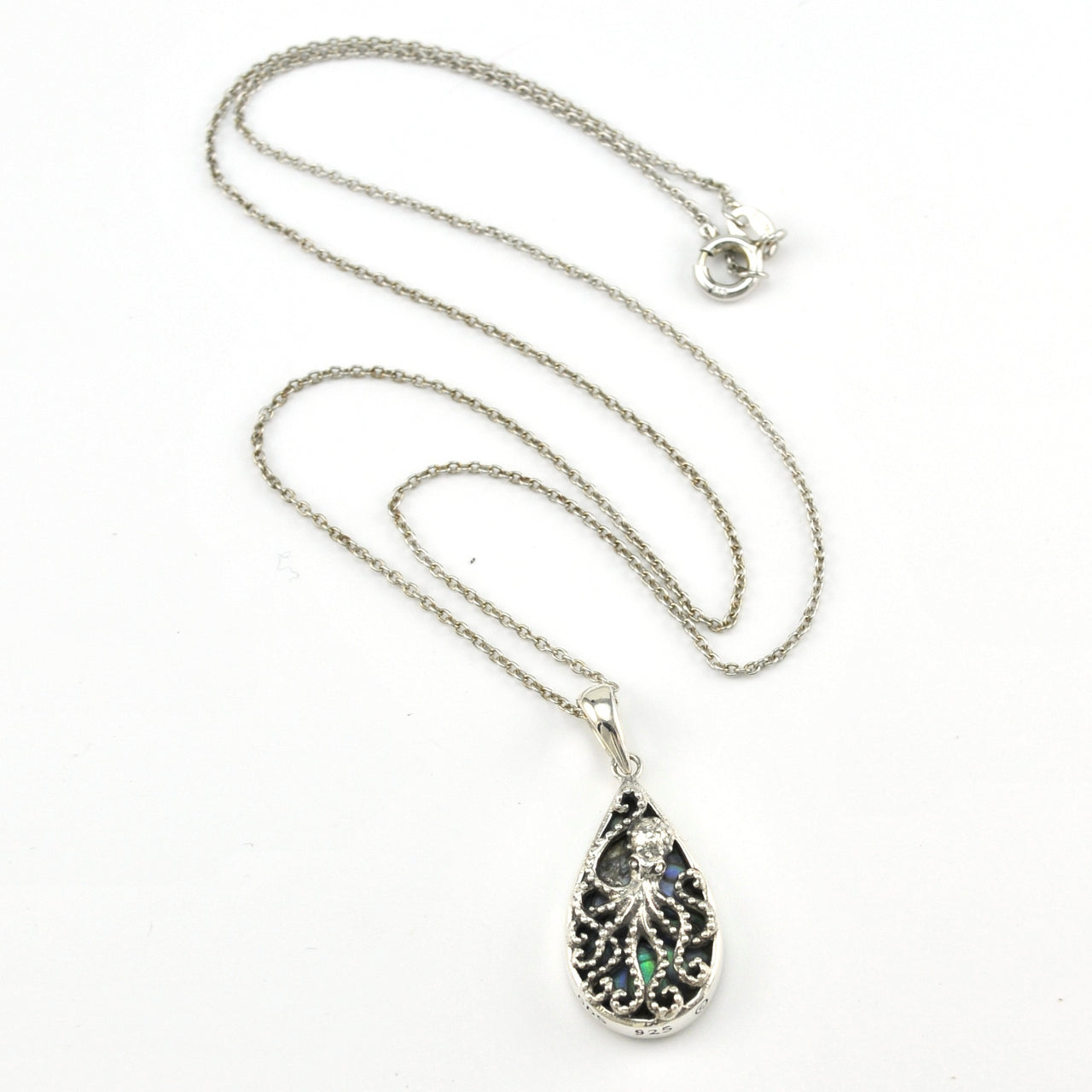 Silver Abalone Octopus Small Tear Necklace