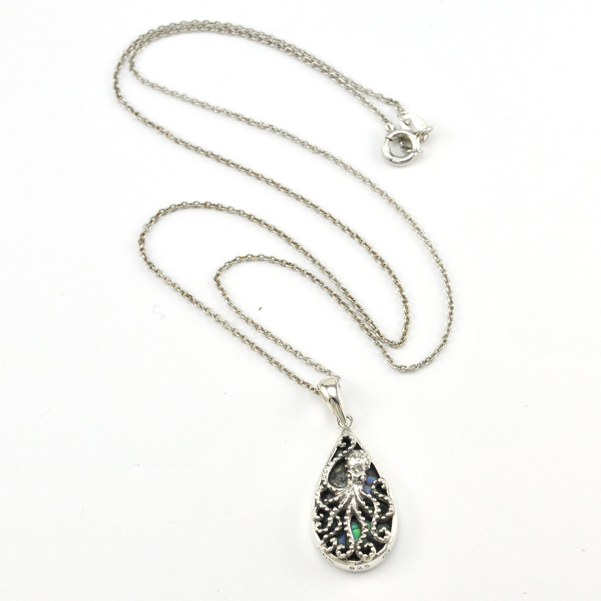 Silver Abalone Octopus Small Tear Necklace