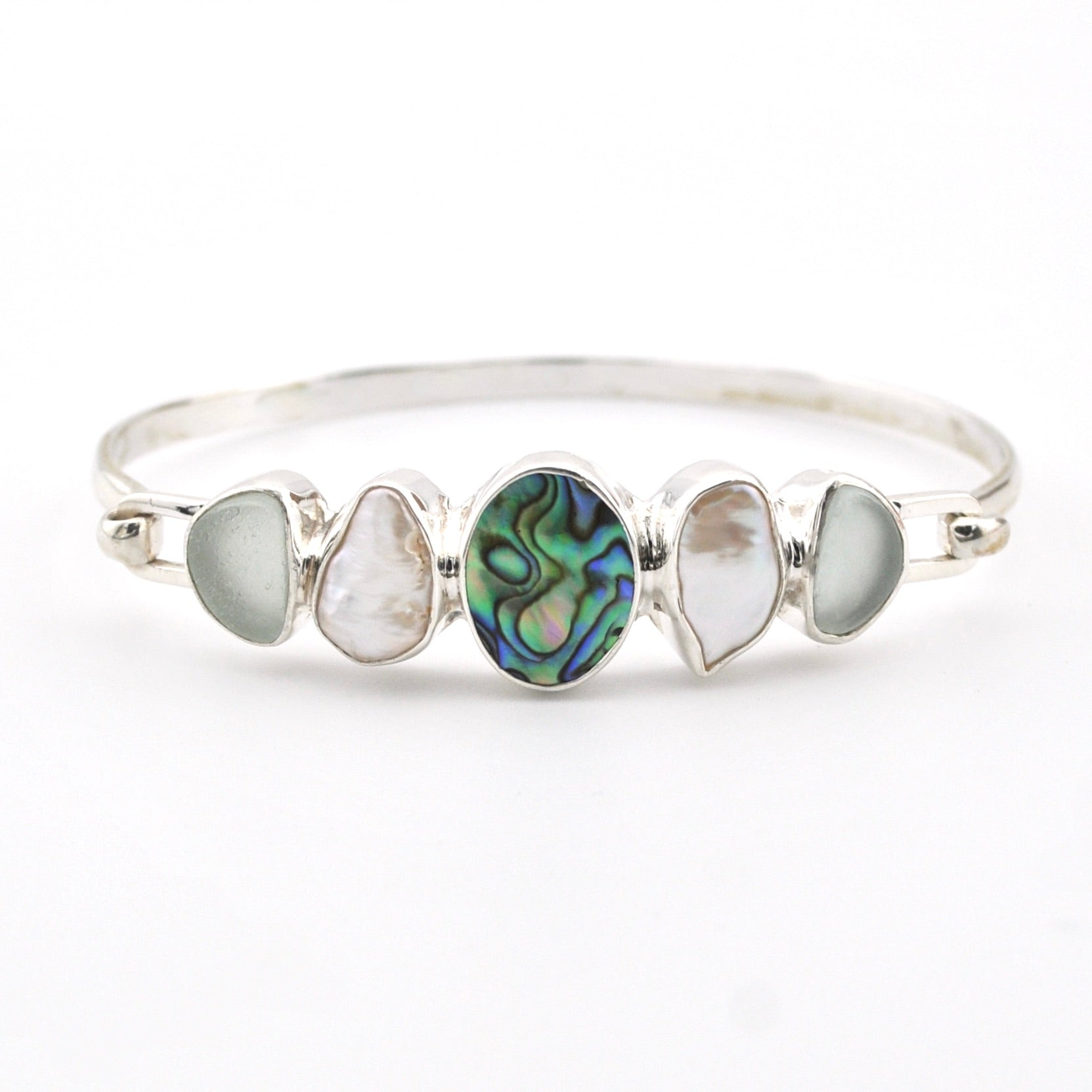 Silver Abalone Pearl Sea Glass Bangle