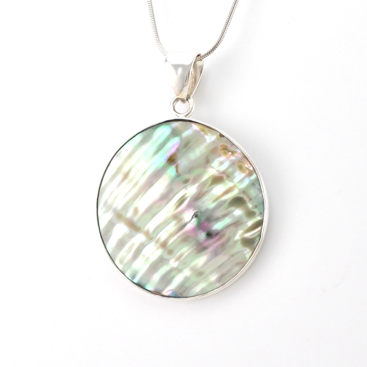 Silver Abalone Round Pendant