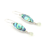 Handmade Sterling Silver Abalone Shell Prehnite Dangle Earrings on white background