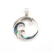 Silver pendant with abalone shell inlay on a white background