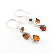 Silver Amber 3 Stone Squiggle Earrings