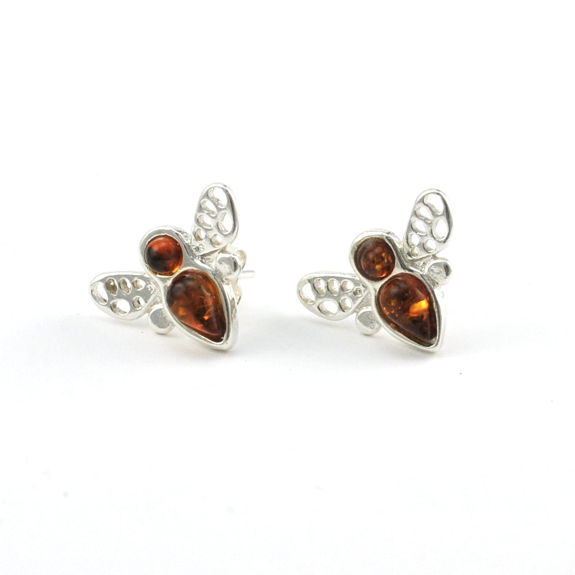 Silver Amber Bee Post Earrings