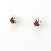 Silver Amber Ladybug Post Earrings