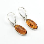 Silver Amber Long Oval Dangle Earrings